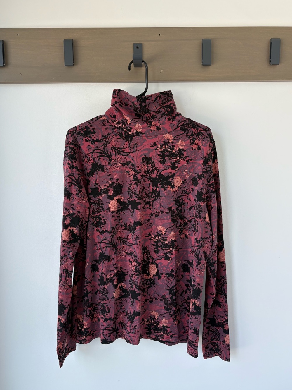 Peruvian Connection Floral Turtleneck Top XXL Pima Cotton Pink Black